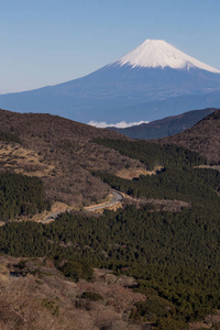 日本静冈县伊豆市冬季山地富士山景观分析