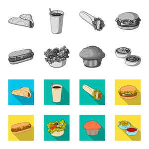 食物, 休息, 茶点, 和其他网页图标单色, 扁平风格。蛋糕, 饼干, 奶油, 集合中的图标