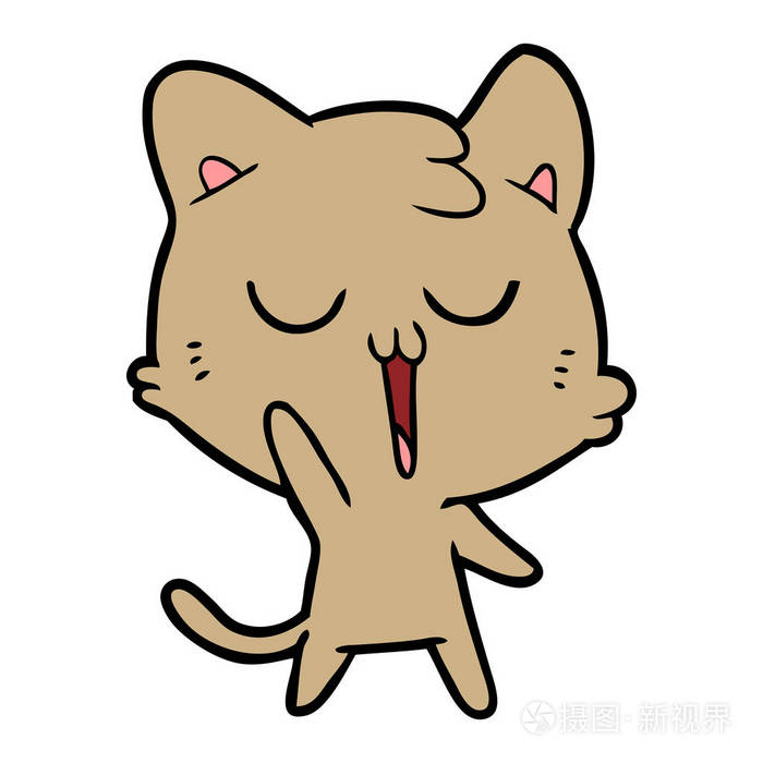 卡通猫咪歌唱的矢量图解