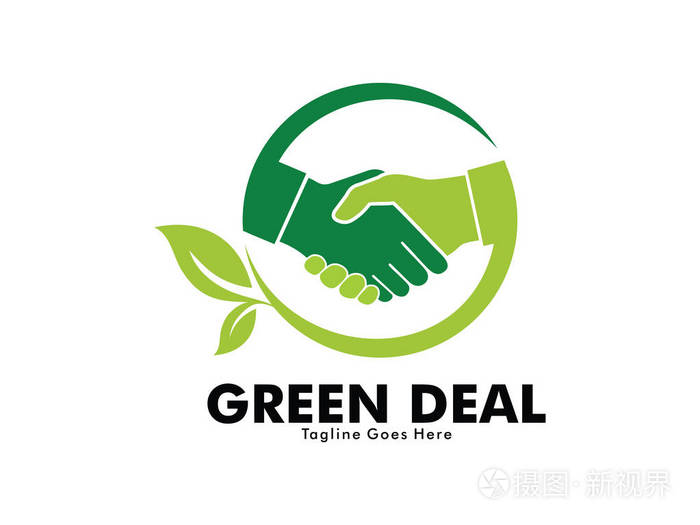 自然绿色交易握手矢量徽标设计