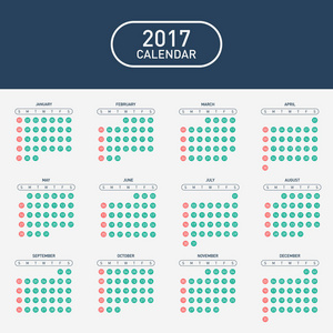 白色背景上一年的日历 2017 年