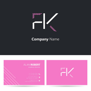 设计的 Fk 字母, 笔触样式字体, 名片模板的黑色和粉红色的颜色
