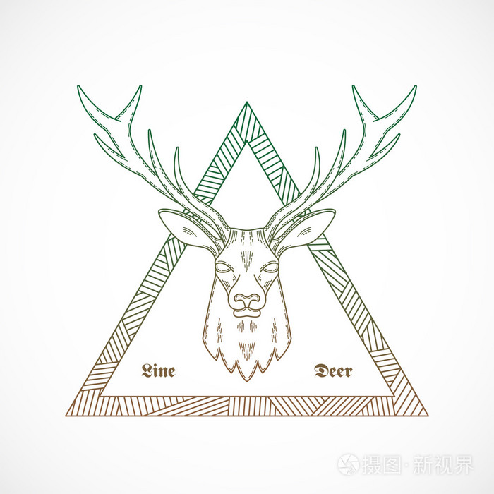 线条样式抽象矢量鹿脸插图