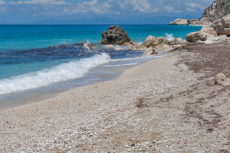 Megali 佩特拉海滩，莱夫卡达，爱奥尼亚群岛的海景