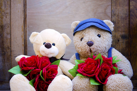 情人节概念与可爱的泰迪熊玩具抓重