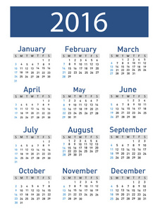 矢量图的现代和简单的日历 2016