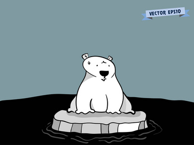 平面设计矢量的可爱的北极熊冰在极点，全球变暖危机平面设计概念上