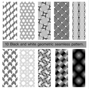 黑色和白色几何无缝模式的集合