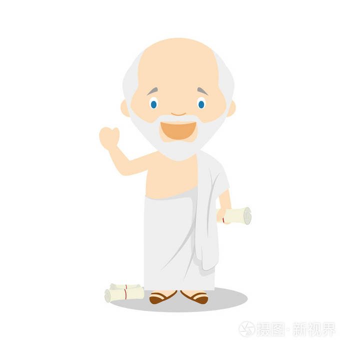 苏格拉底卡通人物.矢量插图.儿童历史收藏