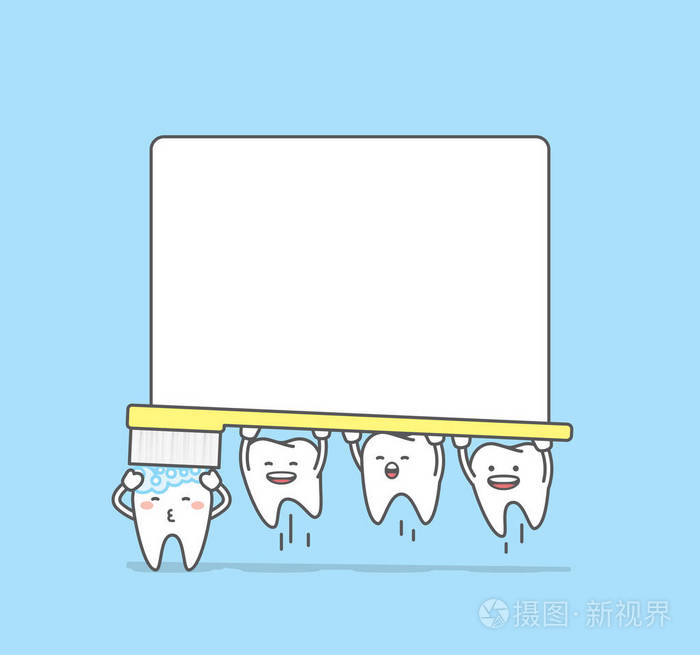牙齿字符刷齿帧插图矢量蓝色