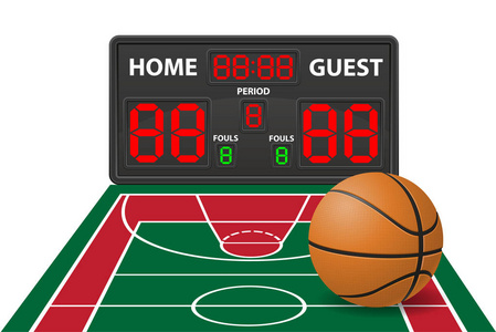 篮球运动数字记分牌矢量插图