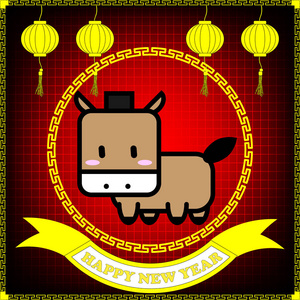 马年红色网格背景上快乐新的一年