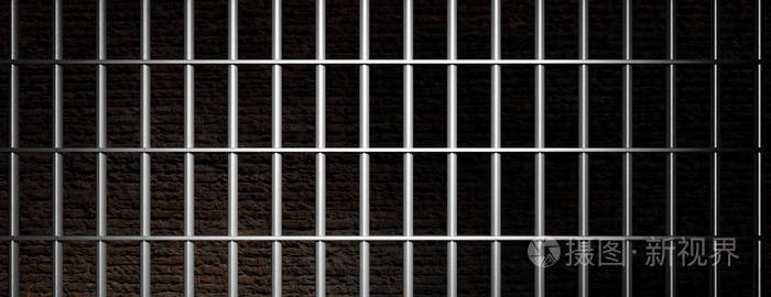 监狱, 监狱酒吧墙上的黑暗背景, 旗帜.3d 插图