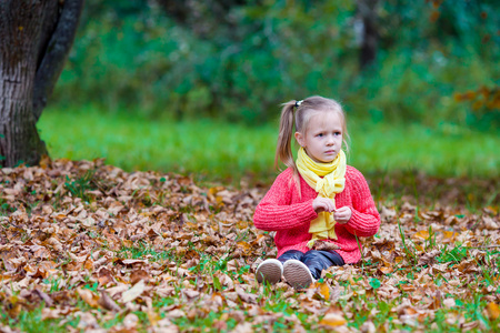 可爱的小女孩在户外美丽温暖的日子在秋天的公园