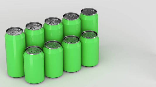 绿色汽水罐站在两个 raws 的白色背景