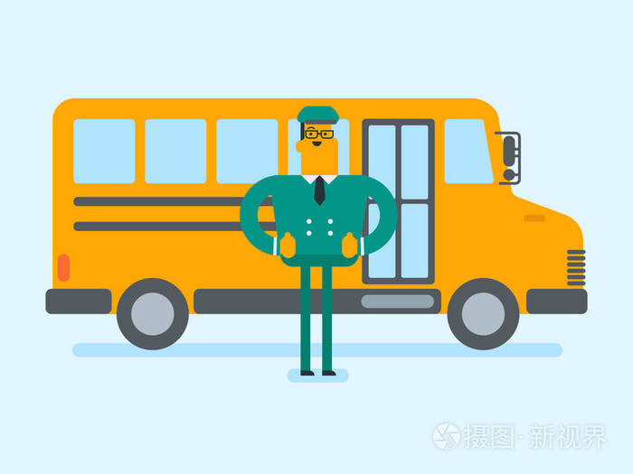 年轻白种白人学校公共汽车司机