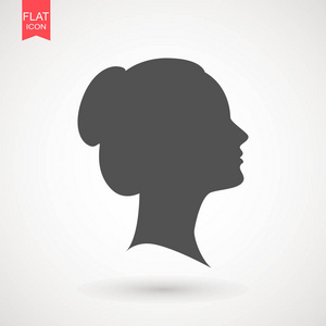 年轻女子头部矢量剪影被隔离在白色背景。妇女画像在外形, 被隔绝的剪影向量例证