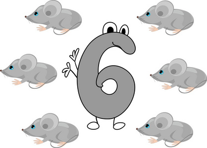 有趣的数字六和六的灰色小鼠照片