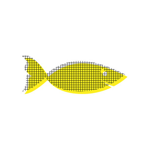 鱼标志例证。向量。带方形图案的黄色图标