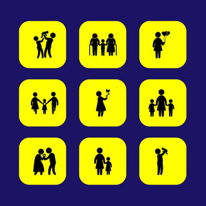人向量图标集合。父亲与婴孩, 妇女, 妇女与气球和女孩