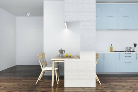 白色厨房, 蓝色和白色家具