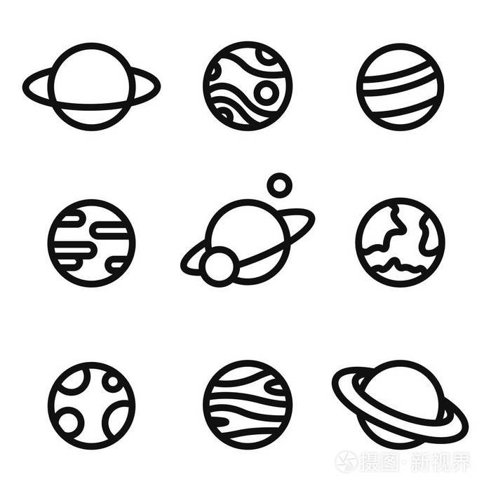 行星线性图标孤立的宇宙概念