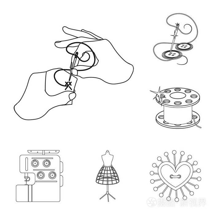 外部服装的缝制矢量符号库存 web 插图