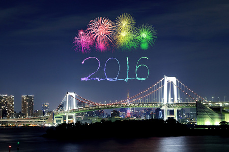 2016 新年烟花庆祝东京彩虹大桥