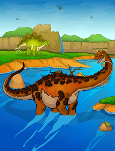 Titanosaur 在河背景