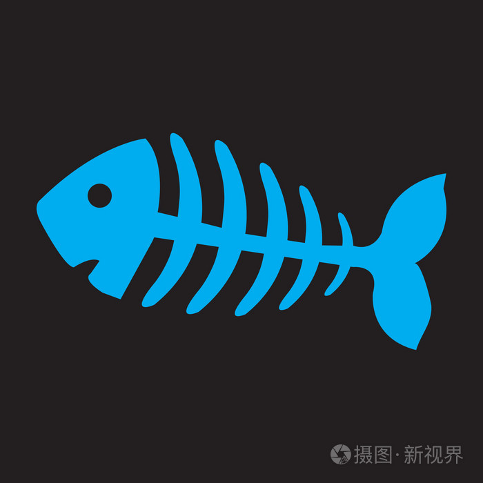 鱼骨头鱼骨架黑色图标