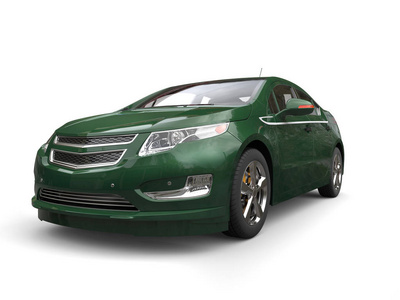 暗绿色的现代商业电动汽车前视图低角度