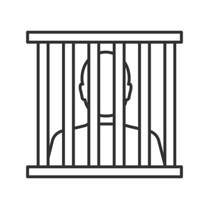 囚犯线性图标。细线插图。监狱监狱轮廓符号。矢量隔离轮廓图