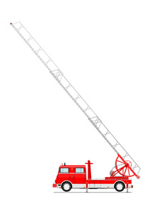 卡通经典消防车。侧面视图。平面矢量
