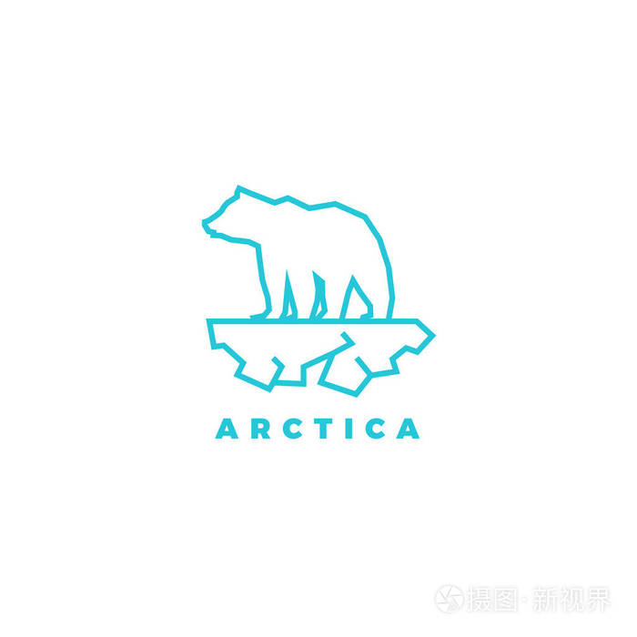 北极熊在冰上的蓝色多边形的几何轮廓标志