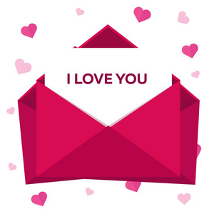 情人节快乐。粉红色的背景上的粉红色信封。矢量平面插画