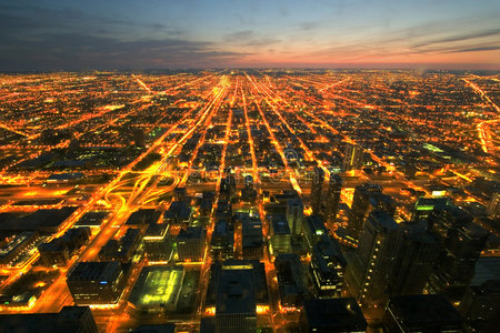 芝加哥夜间鸟瞰图图片