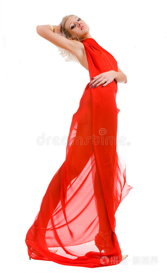 穿红色长裙的年轻女子穿红裙子的女孩穿红色短裙的年轻女子长着黑发