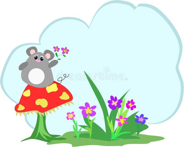 老鼠，蘑菇，花和文字云