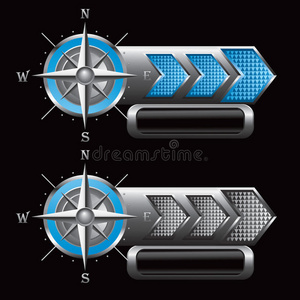 蓝银色方格箭头广告上的指南针