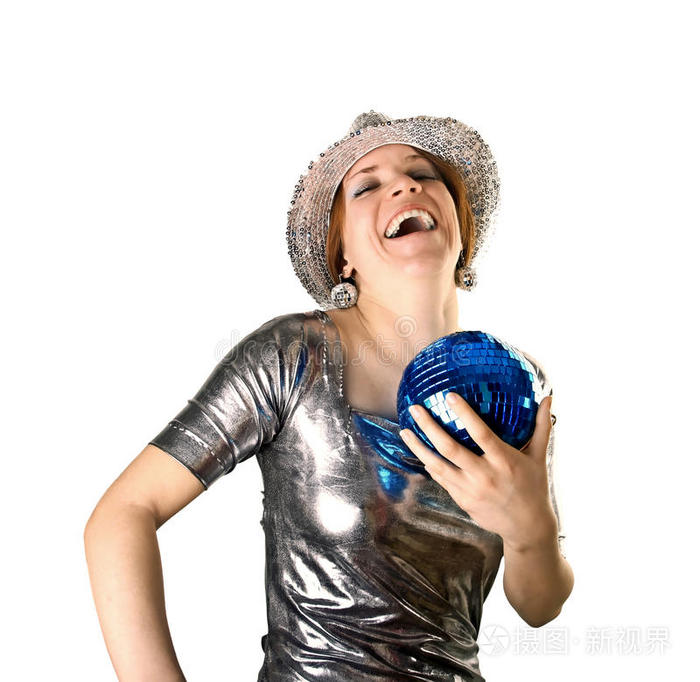 舞厅里的女人在夜总会跳舞的漂亮女孩带蓝色迪斯科舞会的派对女郎迪