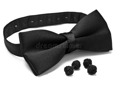 黑色蝴蝶结和丝绸结袖扣图片