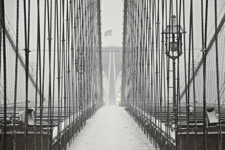 大雪下的布鲁克林大桥