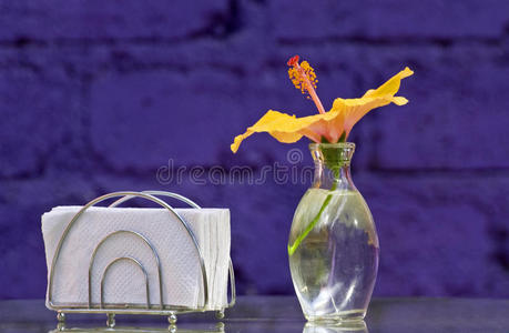 餐巾纸和花瓶的桌面布置图片