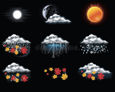 矢量天气预报图标。第二部分