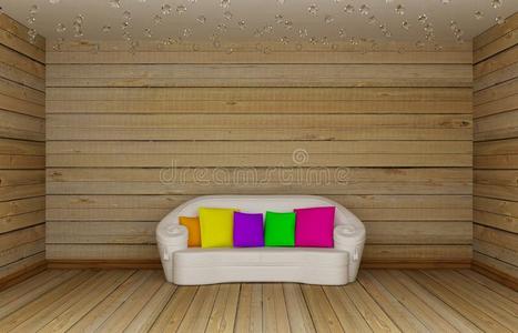 带白色沙发的木质客厅图片