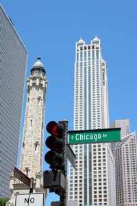 芝加哥街和水塔图片