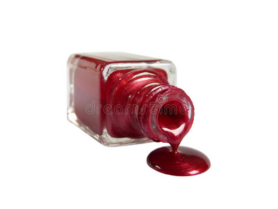 红色指甲油从瓶子里流出来图片