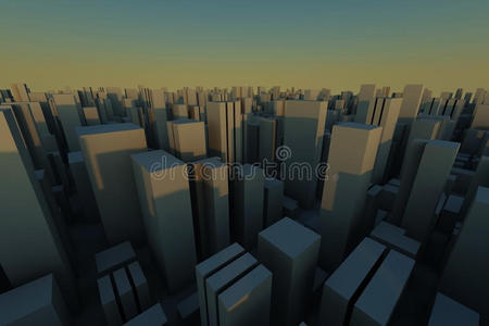 拥挤城市的三维天际线鸟瞰图