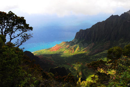 Kaalau山谷俯瞰，考艾岛夏威夷群岛