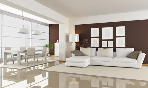 白色和棕色客厅